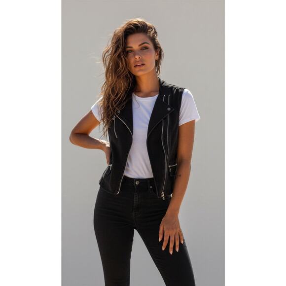 Rebecca Taylor Women’s Black Suede Asymmetrical Zippers Moto Style Vest Size M - Picture 1 of 11